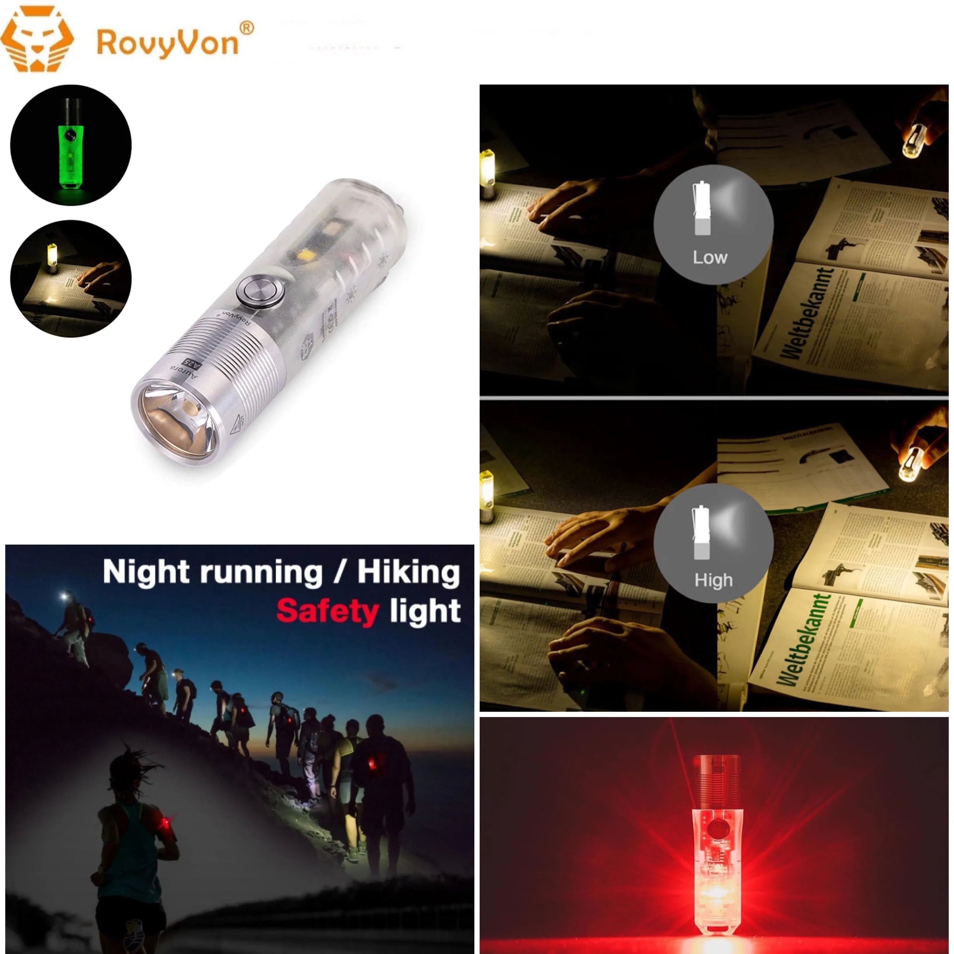 RovyVon Aurora A25 White/RED Green GITD Keychain Flashlight