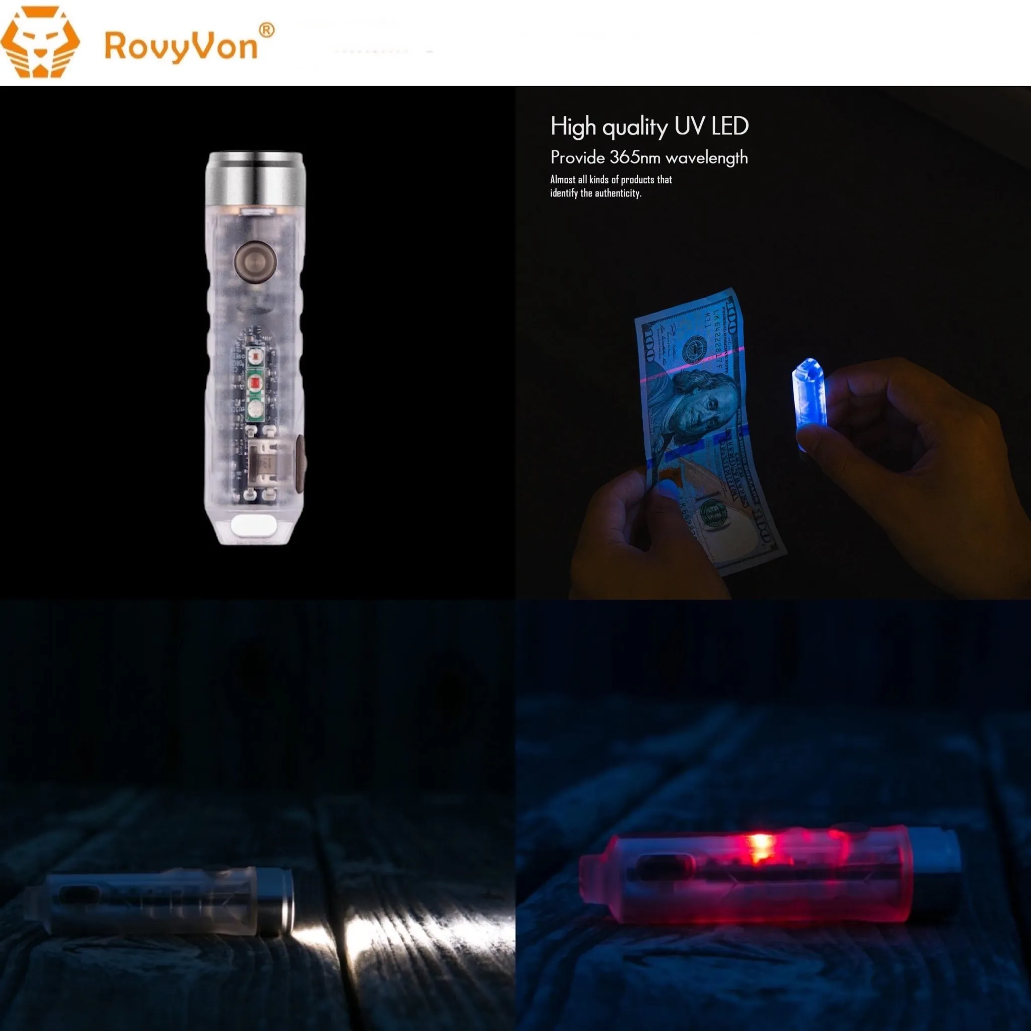 RovyVon Aurora A8x CREE XP-G3  UV/Red/White EDC Keychain Flashlight