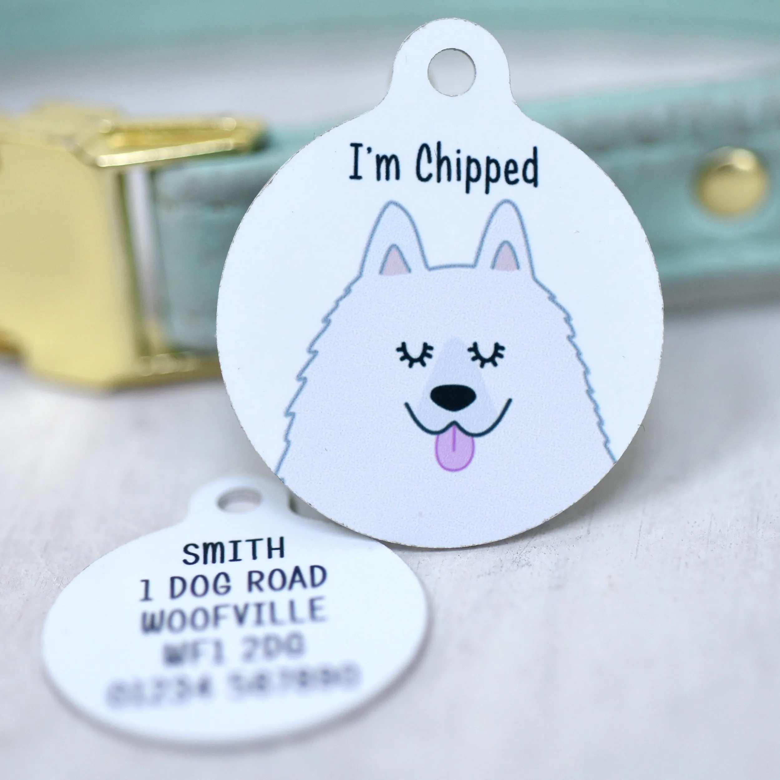 Samoyed Dog Name Tag Personalised