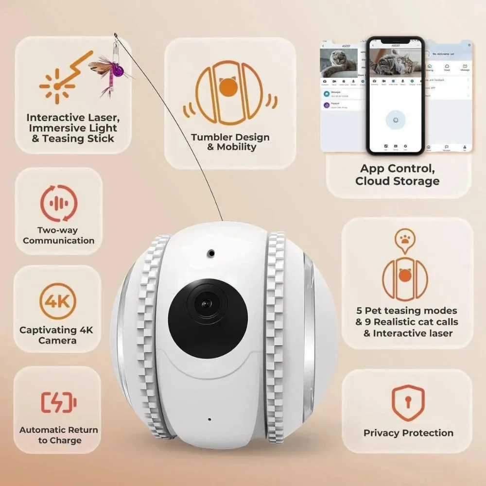 SpyWfi Rolling Petpal Robot Night Vision Security Camera 4K UHD WiFi