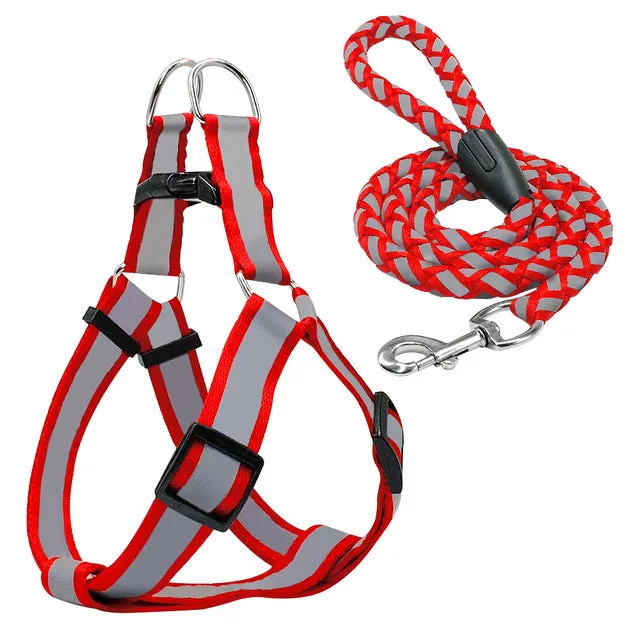 Step-in Dog Harness & Walking Leash Set No Pullig Reflective Nylon Dogs Vest  And Leads 5 Colors  S M L For Small Medium Dogs
