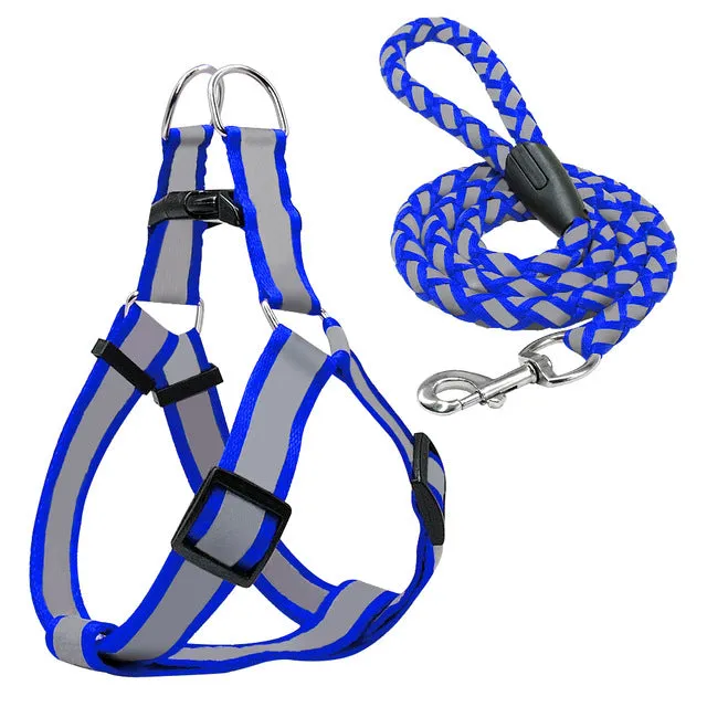 Step-in Dog Harness & Walking Leash Set No Pullig Reflective Nylon Dogs Vest  And Leads 5 Colors  S M L For Small Medium Dogs