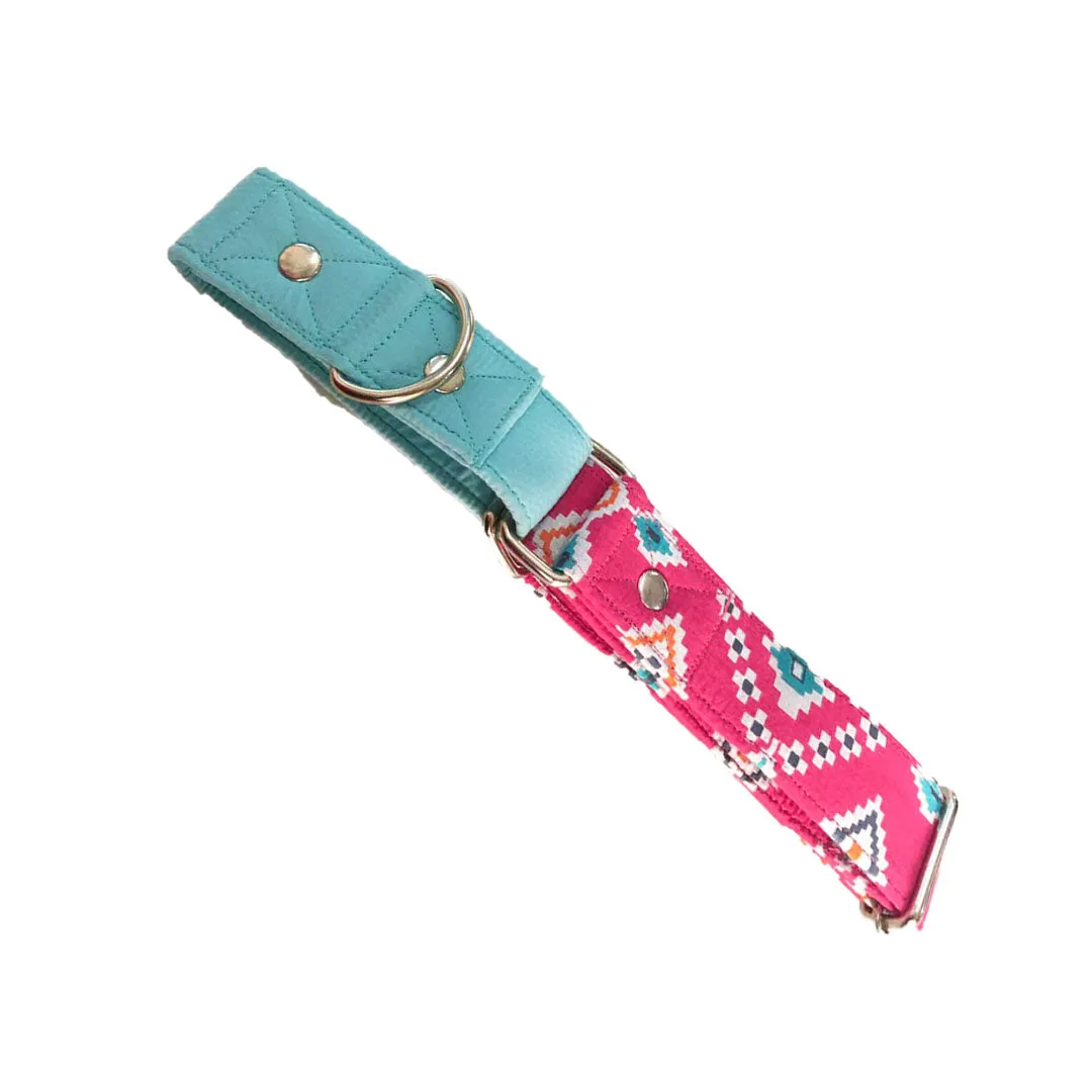 Teal-Pink Aztec Martingale Collar LARGE
