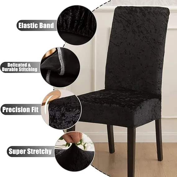 Trendily Premium Wrinkle-Free Stretchable Chair Covers, Velvet Elegance Black (CC-112)