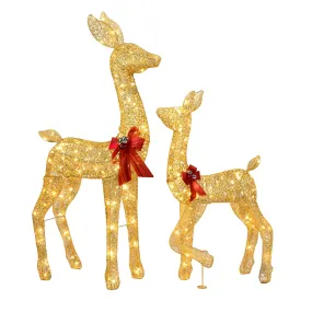 valiant 3D Lighted Christmas 2-Piece Deer Set Outdoor Yard Decoration LED Lights - Gold 2-Piece Reindeer