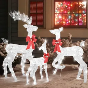 valiant 3D Lighted Christmas 2-Piece Deer Set Outdoor Yard Decoration LED Lights - Gold Silver Reindeer Family